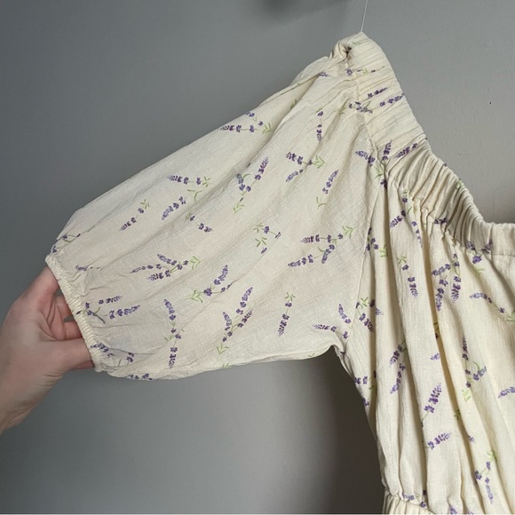 H&M 100% Cotton Lavender Open Back Puff Sleeve Midi Dress - Picture 3 of 12